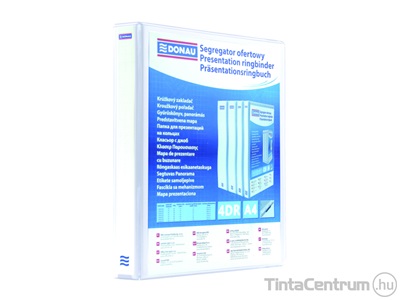 Gyűrűskönyv, A4, 44mm, 4 gyűrűs, D alakú, panorámás, műanyag, DONAU, fehér