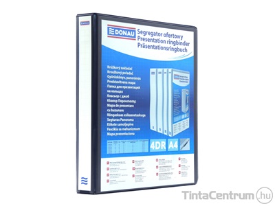 Gyűrűskönyv, A4, 44mm, 4 gyűrűs, D alakú, panorámás, műanyag, DONAU, fekete