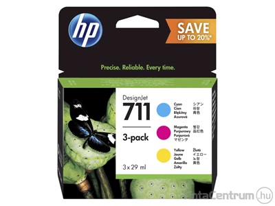 HP 711 (P2V32A) (C,M,Y) eredeti 3db-os patron csomag