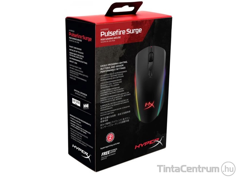 HP "HYPERX Pulsefire Surge" egér, vezetékes, optikai, gamer, fekete