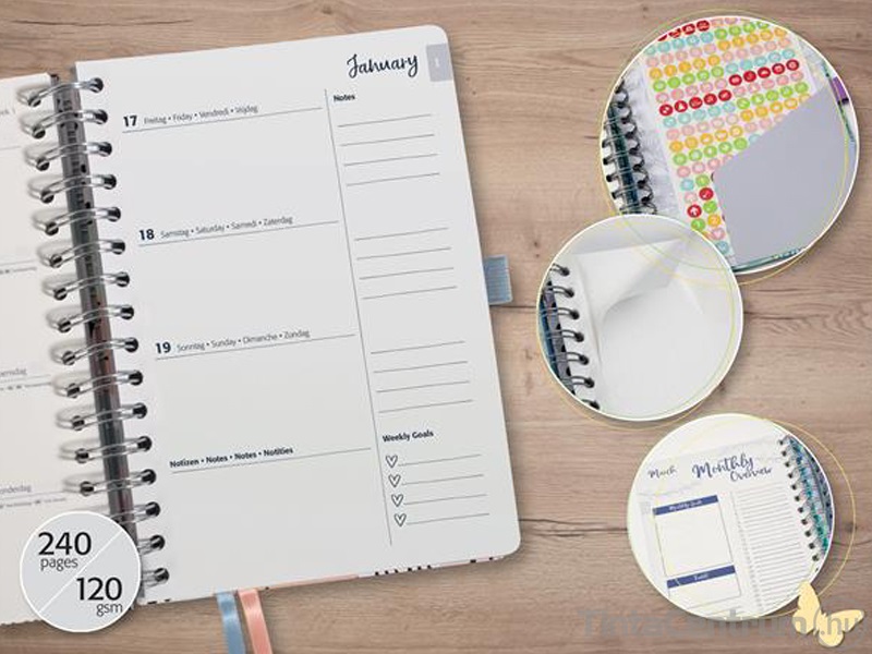 Határidőnapló, agenda, heti, A5, 168x215mm, spirálozott, kemény borító, SIGEL "Jolie", Glittery Joy  (2025 évi)