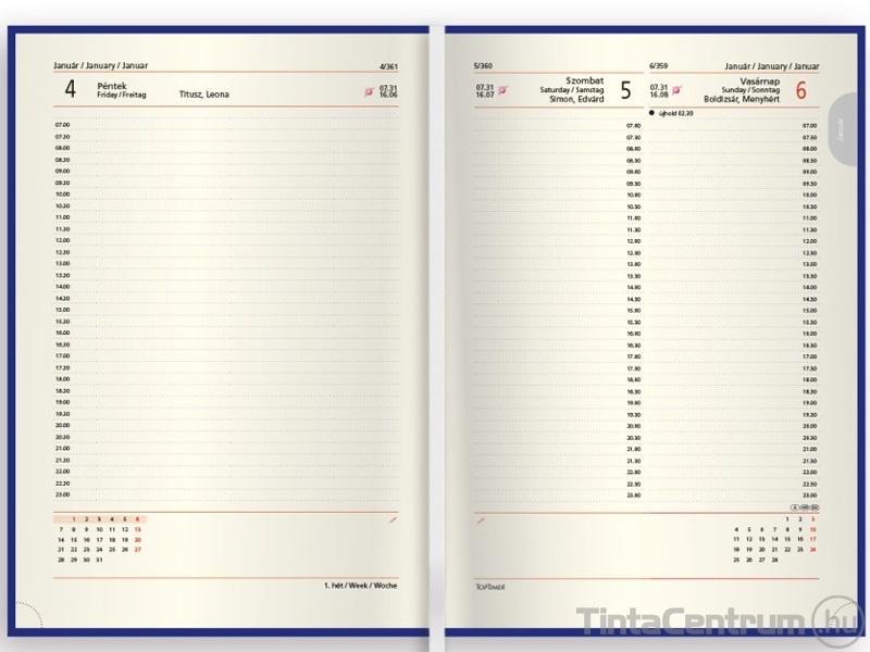 Határidőnapló, agenda, napi, A5, 150x215mm, TOPTIMER "Duplex", kék-világoskék (2027 évi)