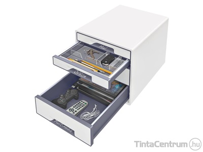 Irattároló, műanyag, 4 fiókos, LEITZ "Wow Cube", fehér/szürke
