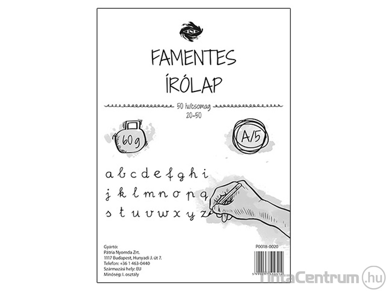 Írólap, famentes, A5, 20/50, 60g, PD "Borítékos" 50lap/csomag