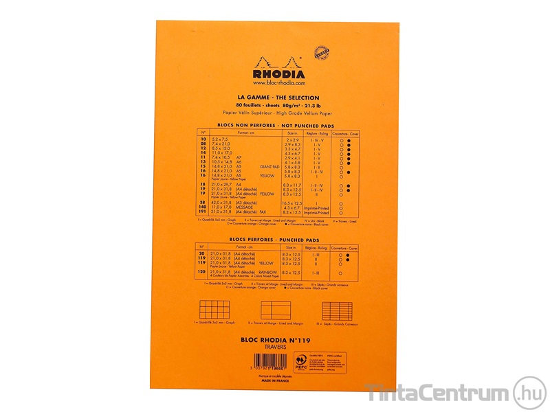 Jegyzettömb, A4+, 80lap, kockás, lyukasztott, CLAIREFONTAINE "Rhodia", narancs