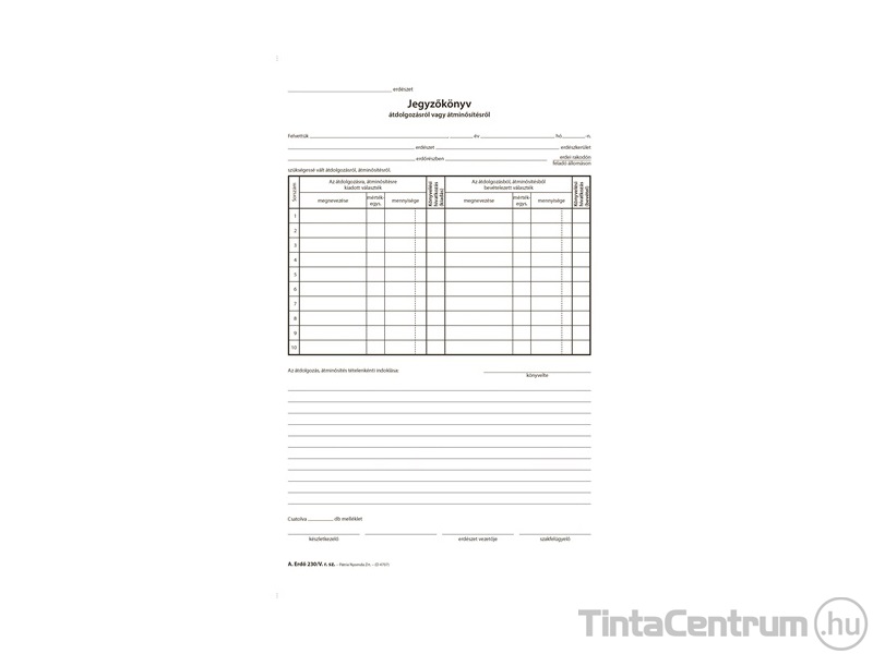 Jegyzőkönyv, A4, álló, 25x2lap, A.ERDO.230/V