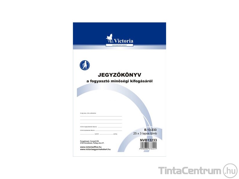 Jegyzőkönyv a fogyasztó minőségi kifogásáról, A5, álló, 25x3lap, B.13-233 20tömb/csomag