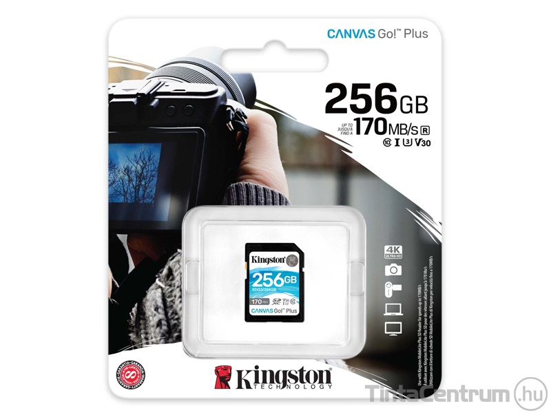 KINGSTON "Canvas Go Plus" SDXC kártya, 256GB, CL10/U3/V30/A2