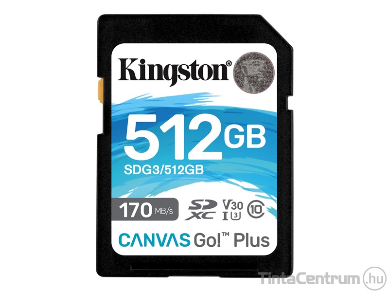 KINGSTON "Canvas Go Plus" SDXC kártya, 512GB, CL10/U3/V30/A2