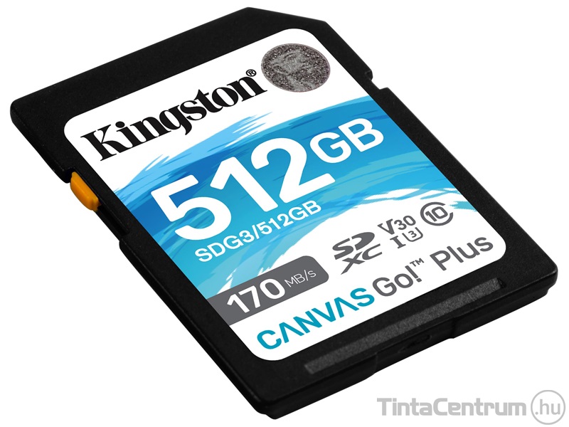 KINGSTON "Canvas Go Plus" SDXC kártya, 512GB, CL10/U3/V30/A2