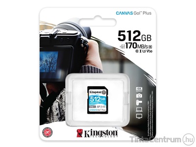 KINGSTON "Canvas Go Plus" SDXC kártya, 512GB, CL10/U3/V30/A2