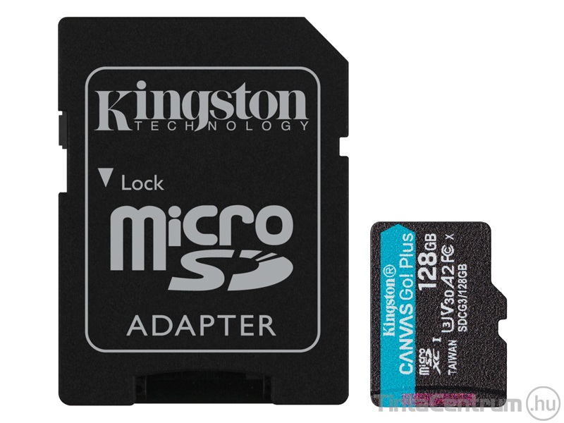 KINGSTON "Canvas Go Plus" microSDXC kártya, 128GB, CL10/U3/V30/A2 + adapter