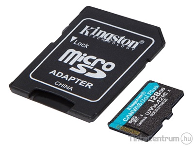 KINGSTON "Canvas Go Plus" microSDXC kártya, 128GB, CL10/U3/V30/A2 + adapter