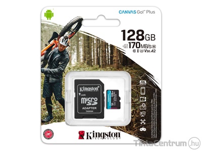 KINGSTON "Canvas Go Plus" microSDXC kártya, 128GB, CL10/U3/V30/A2 + adapter