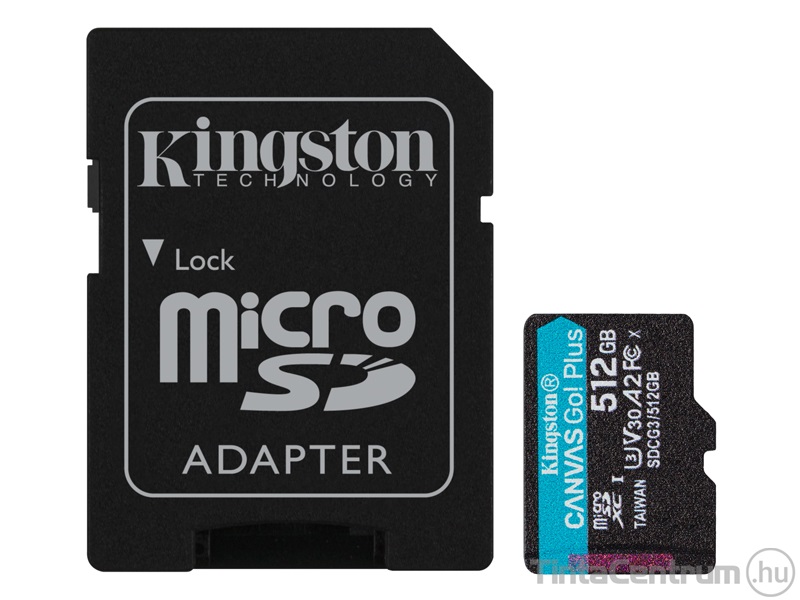 KINGSTON "Canvas Go Plus" microSDXC kártya, 512GB, CL10/U3/V30/A2 + adapter