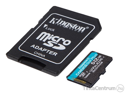 KINGSTON "Canvas Go Plus" microSDXC kártya, 512GB, CL10/U3/V30/A2 + adapter