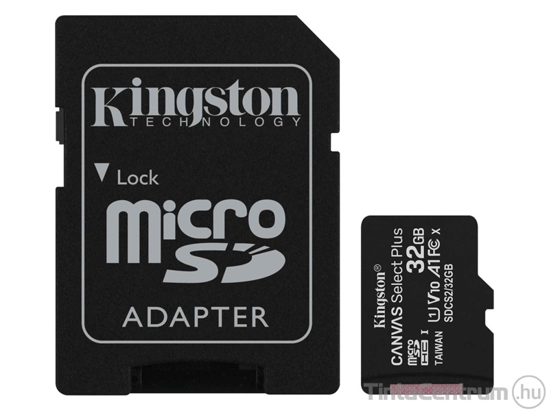 KINGSTON "Canvas Select Plus" microSDHC kártya, 32GB, CL10/U1/A1 + adapter