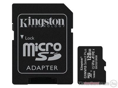 KINGSTON "Canvas Select Plus" microSDXC kártya, 128GB, CL10/U1/A1 + adapter