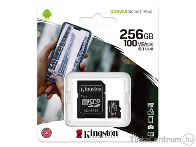 KINGSTON "Canvas Select Plus" microSDXC kártya, 256GB, CL10/U1/A1 + adapter