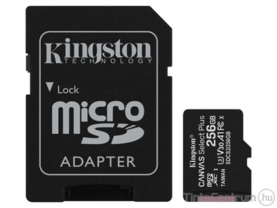 KINGSTON "Canvas Select Plus" microSDXC kártya, 256GB, CL10/U1/A1 + adapter