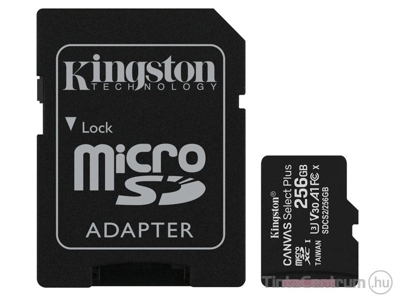 KINGSTON "Canvas Select Plus" microSDXC kártya, 256GB, CL10/U1/A1 + adapter