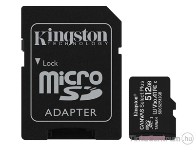 KINGSTON "Canvas Select Plus" microSDXC kártya, 512GB, CL10/U1/A1 + adapter