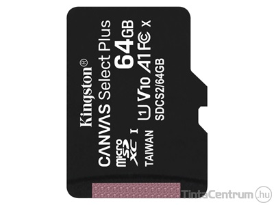 KINGSTON "Canvas Select Plus" microSDXC kártya, 64GB, CL10/U1/A1