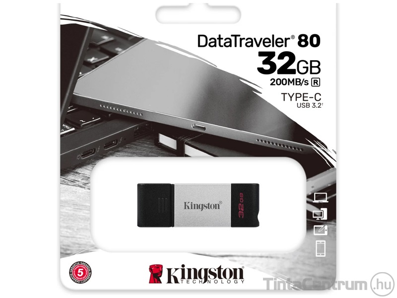 KINGSTON pendrive, 32GB, USB-C, "DT80", fekete