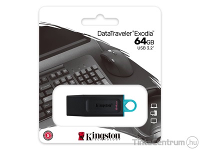 KINGSTON pendrive, 64GB, USB 3.2 Gen 1, "DT Exodia", fekete-türkiz