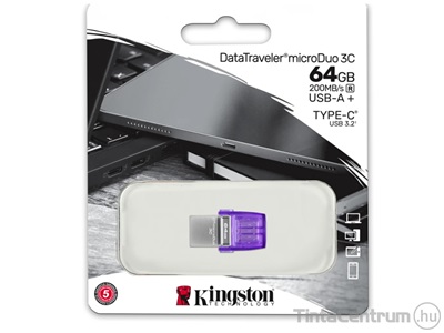 KINGSTON pendrive, 64GB, USB 3.2 + USB-C "microDuo 3C", lila