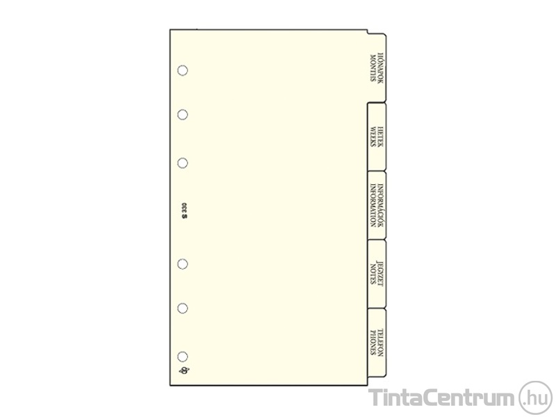 Kalendárium betétlap, S330-F, elválasztólap, "S", SATURNUS, fehér
