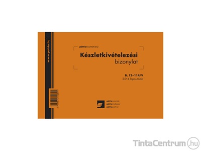 Készletkivételezési bizonylat, A5, fekvő, 25x4lap, 8 tételes, B.12-114/V