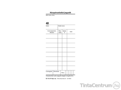 Készpénzeladási jegyzék, 70x140mm, 50x2lap, B.13-211/UJ