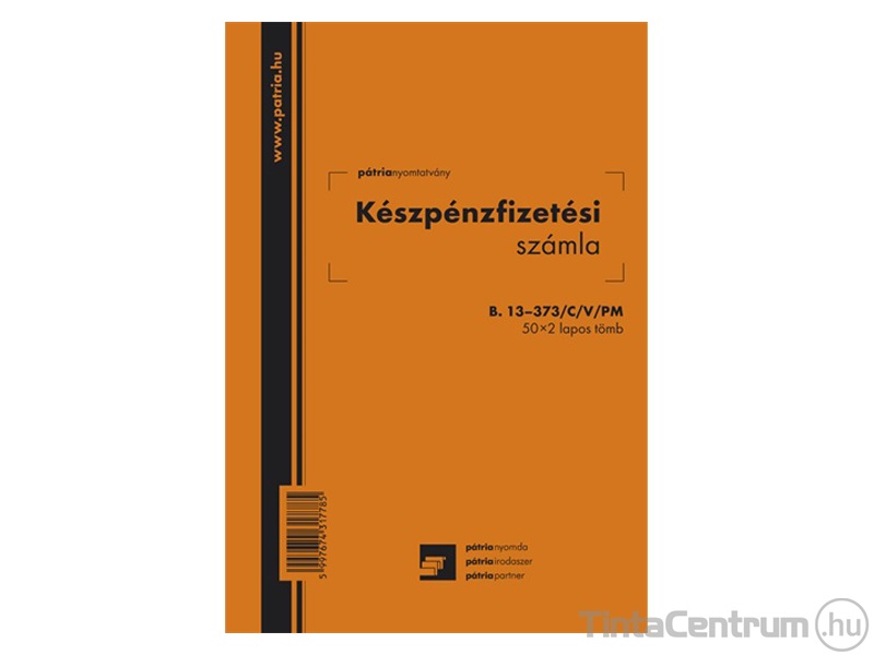 Készpénzfizetési számlatömb*, egy ÁFÁs, A5, álló, 50x2lap, PD, B.13-373/C/V/PM