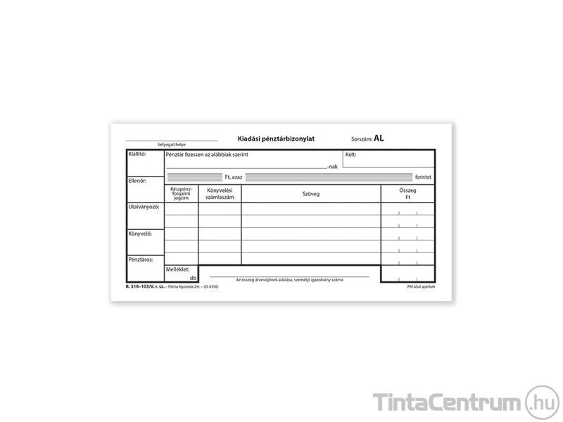 Kiadási pénztárbizonylat, 203x102mm, 25x2lap, PD, B.318-103/V