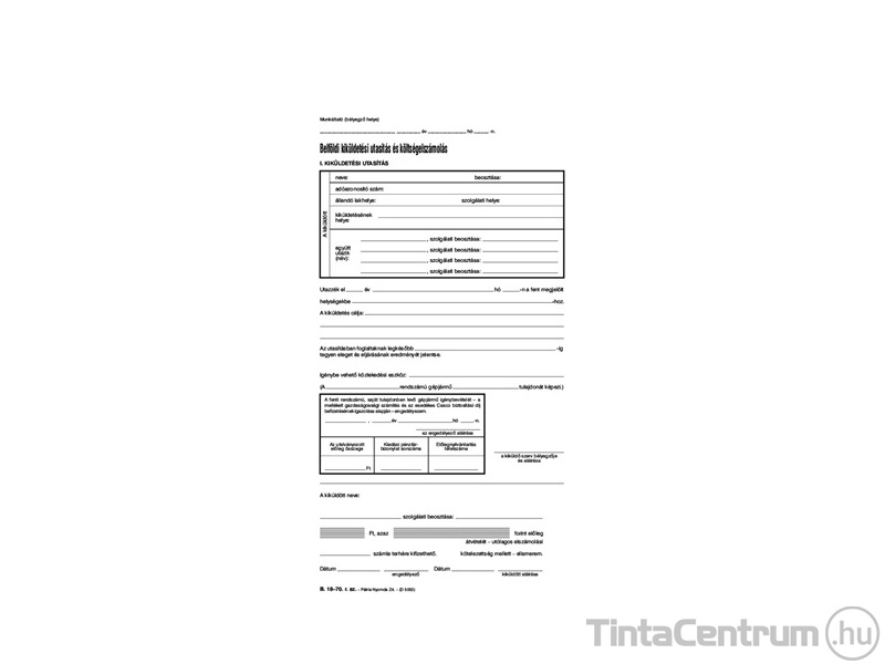 Kiküldetési utasítás (belföldi), 140x285mm, 50lap, B.18-70