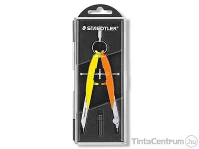 Körző készlet, 2 darabos, fém/műanyag, precíziós, STAEDTLER "Mars Comfort Neon", neon sárga/narancs