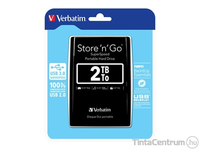 VERBATIM külső HDD, 2TB, 2,5", USB 3.0, fekete