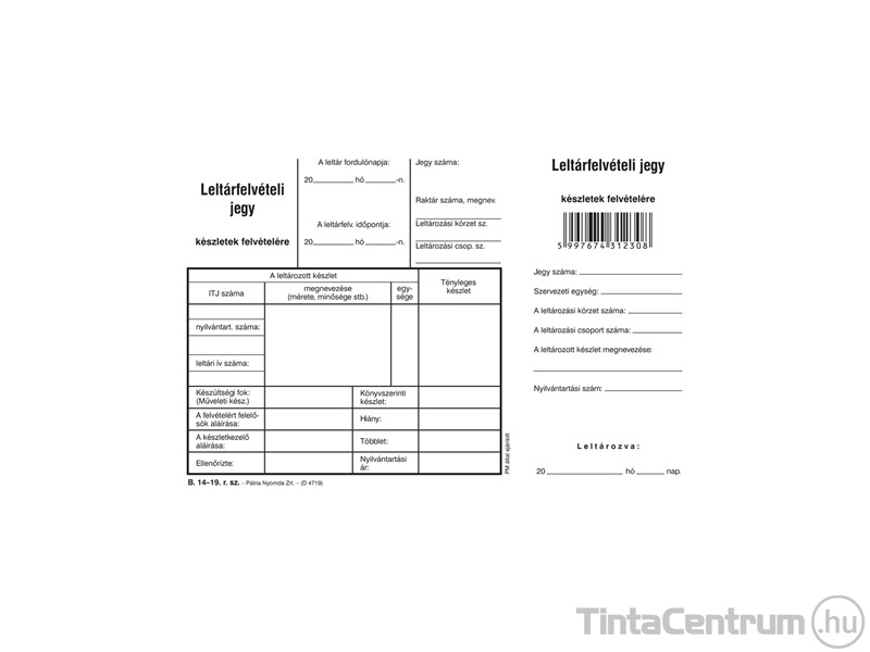 Leltárfelvelvételi jegy készletek felvételére, A5, fekvő, 100lap, B.14-19