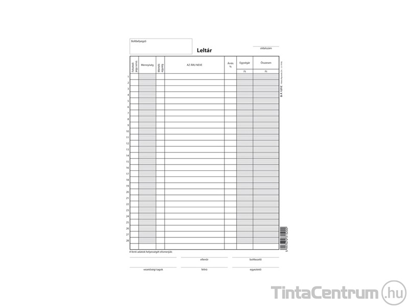 Leltárfelvételi ív szabadlap, A4, álló, D.F.127/C