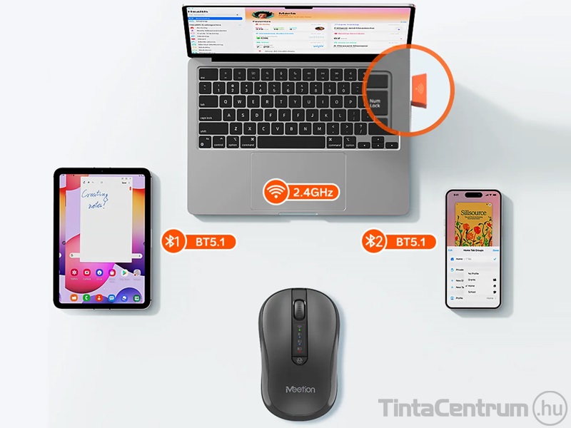 MEETION "MT-BTM185" egér, vezeték nélküli + bluetooth, optikai, fekete