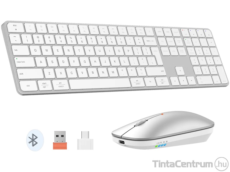 MEETION "iKey C230" billentyűzet+egér, vezeték nélküli, HUN, ezüst-fehér