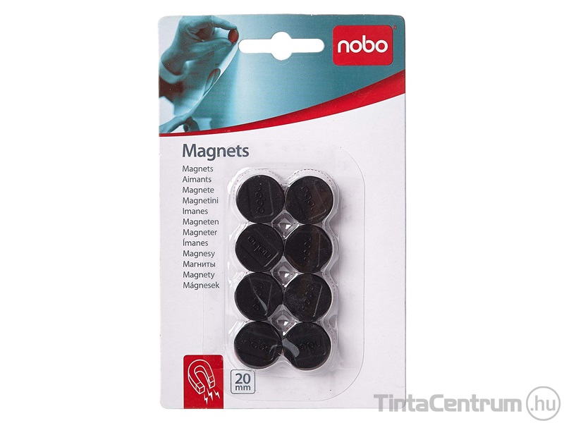 Mágnes, kerek, 20mm, NOBO, fekete 8db/csomag