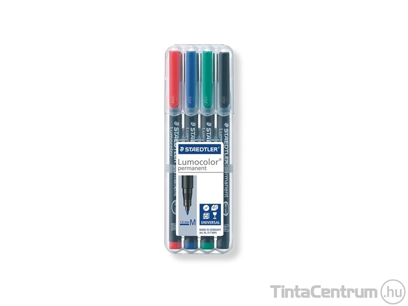 Alkoholos marker készlet, OHP, kúpos, 1mm, STAEDTLER "Lumocolor 317 M", 4 különböző szín