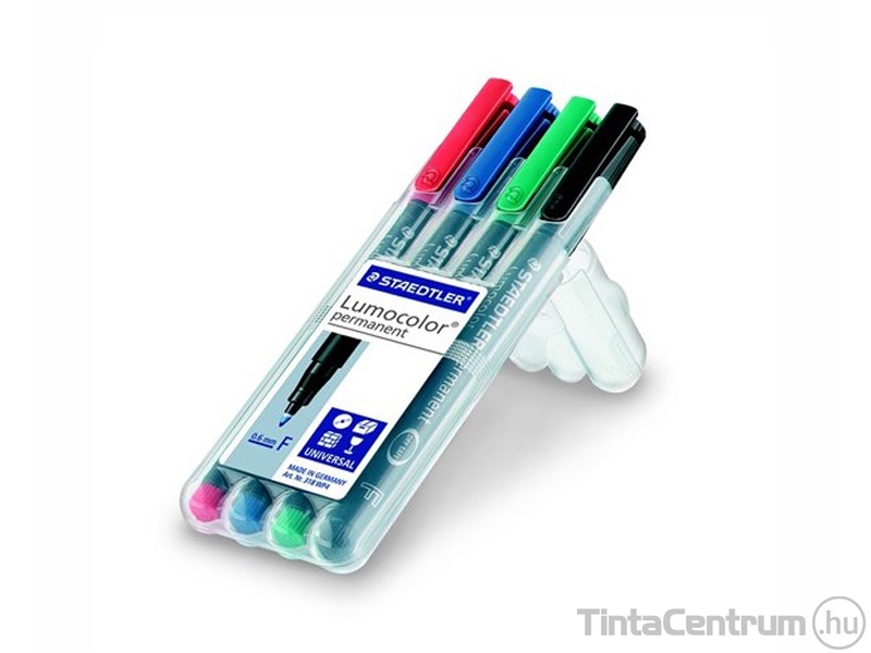 Alkoholos marker készlet, OHP, kúpos, 0,6mm, STAEDTLER "Lumocolor 318 F", 4 különböző szín