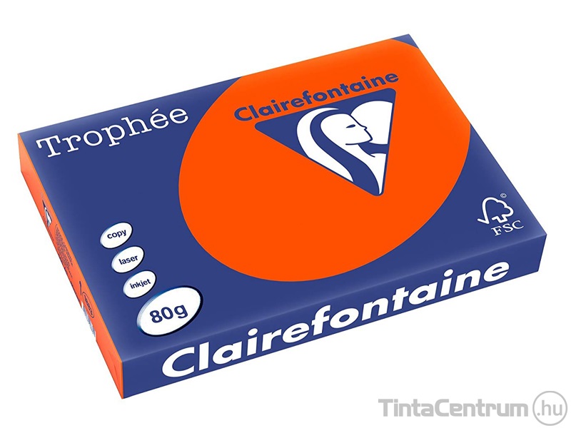 Másolópapír, színes, A3, 80g, CLAIREFONTAINE "Trophée", intenzív narancssárga (1883) 500lap/csomag