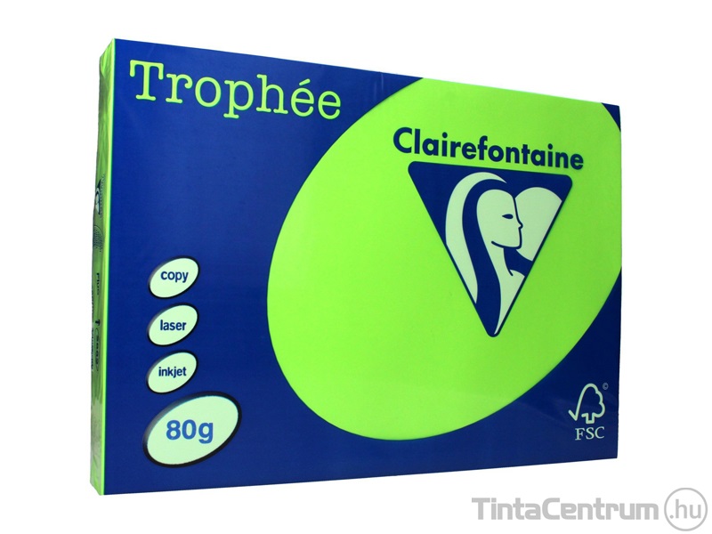 Másolópapír, színes, A3, 80g, CLAIREFONTAINE "Trophée", neon zöld (2882) 500lap/csomag