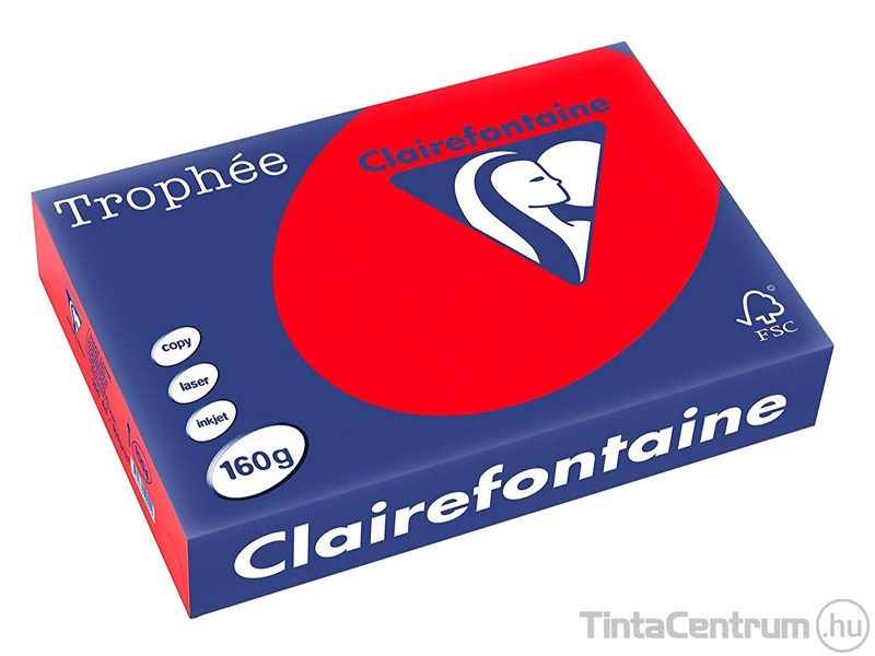 Másolópapír, színes, A4, 160g, CLAIREFONTAINE "Trophée", intenzív korallpiros (1004) 250lap/csomag