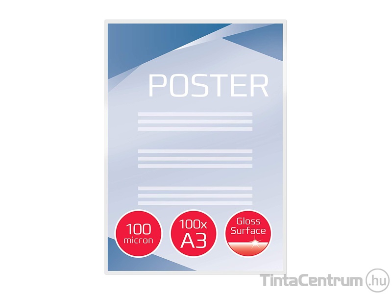 Meleglamináló fólia, A3, 100mn, fényes, GBC 100db/csomag