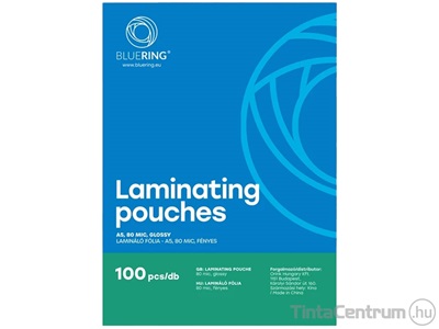Meleglamináló fólia, A5, 80mn, fényes, BLUERING 100db/csomag